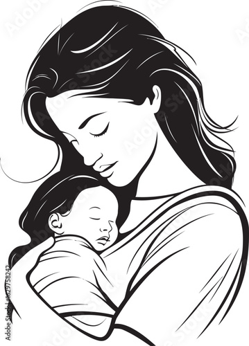 Mother’s Hug Black Design Logo Elegant Mother and Baby Silhouette