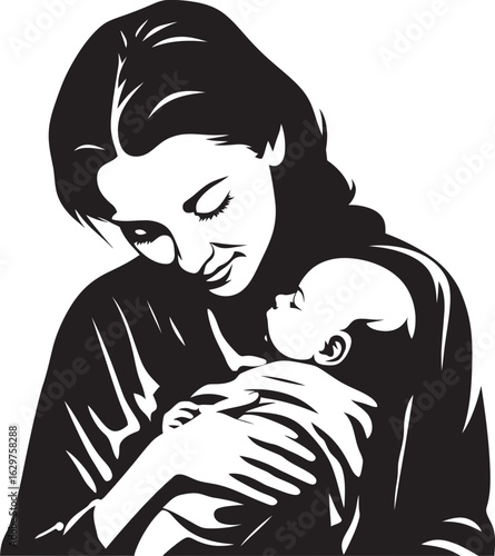 Heartwarming Hug Mother and Child Mother’s Warm Hold Black Vector