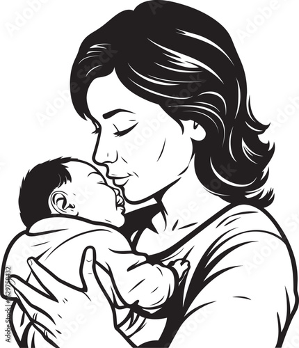 Protective Arms Mother and Child Simple Black Mother Baby Hug