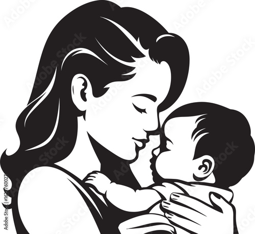 Protective Hug Mother and Newborn Stylish Mother Holding Infant Silhouette