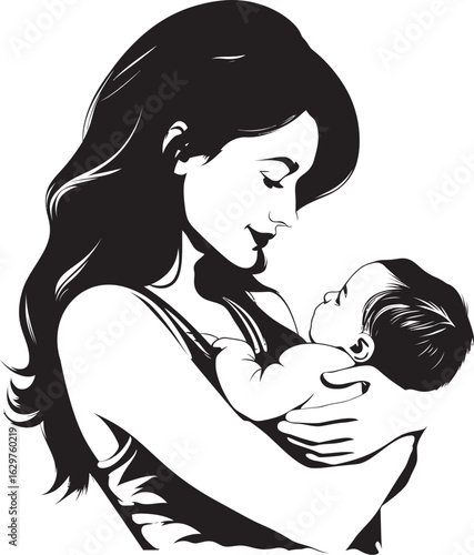 Elegant Mother Holding Newborn Mother’s Warm Hug Vector Design