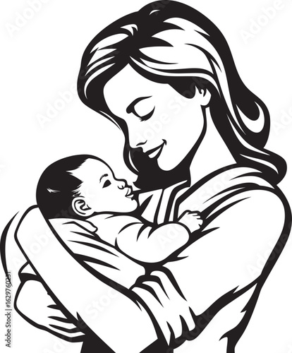 Gentle Arms Mother Holding Child Black Vector Mother and Infant Hug