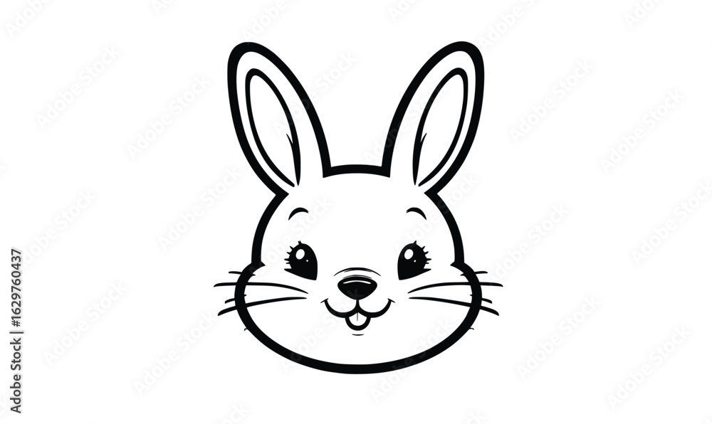 Fototapeta premium Minimal Cute Bunny Head Outline – Black Line Vector Rabbit Face Icon on White Background Illustration