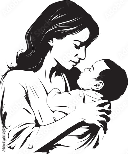 Soft Arms Mother Holding Child Icon Black Mother and Child Embrace Art