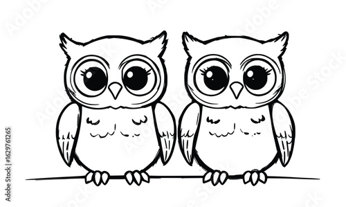 Cute Cartoon Owls Line Art | Minimal Owl Drawing for Kids, Coloring Books, Crafts & DIY Projects