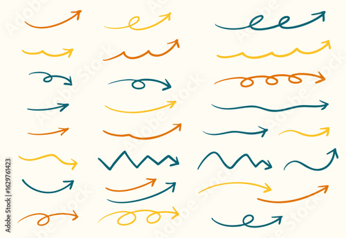手書きの矢印のイラストセット　カラー