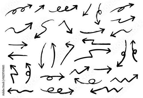 手書きの矢印のイラストセット　ベクター黒	