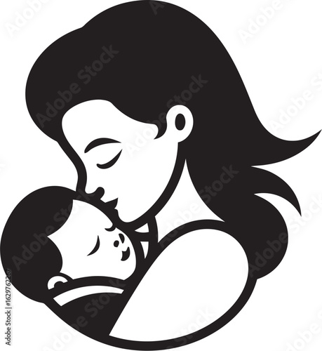 Stylish Mother and Infant in Vector Design Protective Hug Mother Holding Her Child