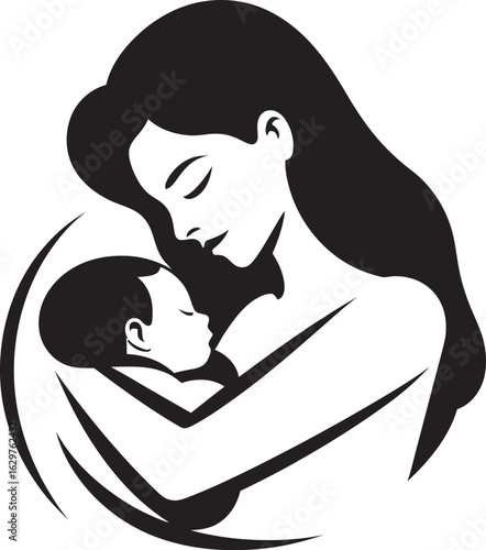 Soft Touch Mother and Infant in Black Mother’s Loving Hold Black Vector Design
