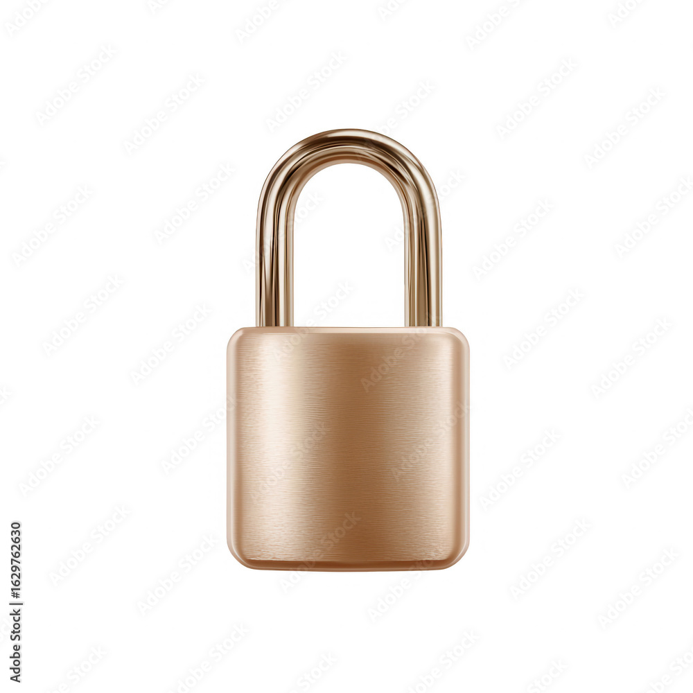 Naklejka premium A shiny bronze padlock on a white isolated background, symbolizing security and protection. Ideal for concepts of safety, privacy, and personal security in various contexts.