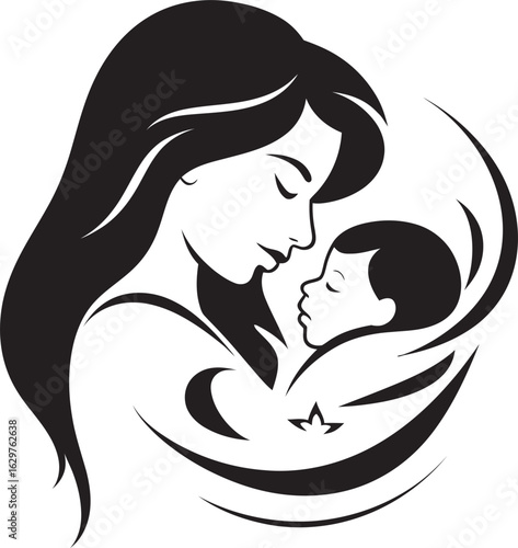Mother’s Gentle Hold in Vector Design Protective Embrace of Mother and Baby