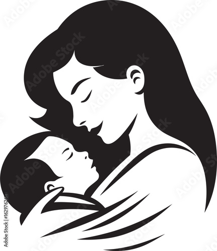 Graceful Mother Holding Baby Vector Icon Stylish Mother Hugging Infant Silhouette