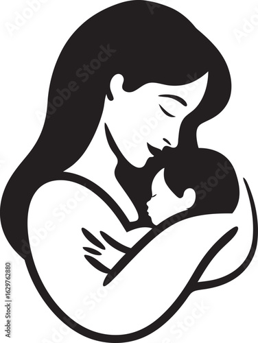 Elegant Mother Holding Newborn Vector Soft Touch of Mother and Baby Design