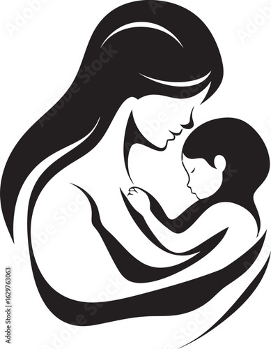 Tender Embrace of Mother and Infant Logo Mother Holding Baby Black Vector Icon