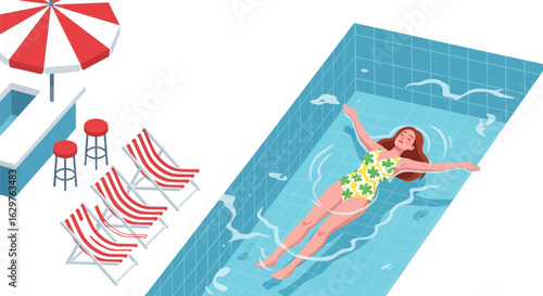 Woman relaxing in swimming pool summer vacation travel concept