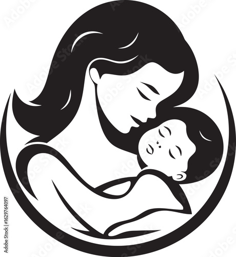Warm Arms of Mother and Baby Logo Stylish Mother Holding Infant Vector Design