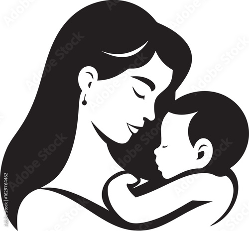 Protective Embrace of Mother and Child Vector Elegant Mother Holding Baby Icon Logo