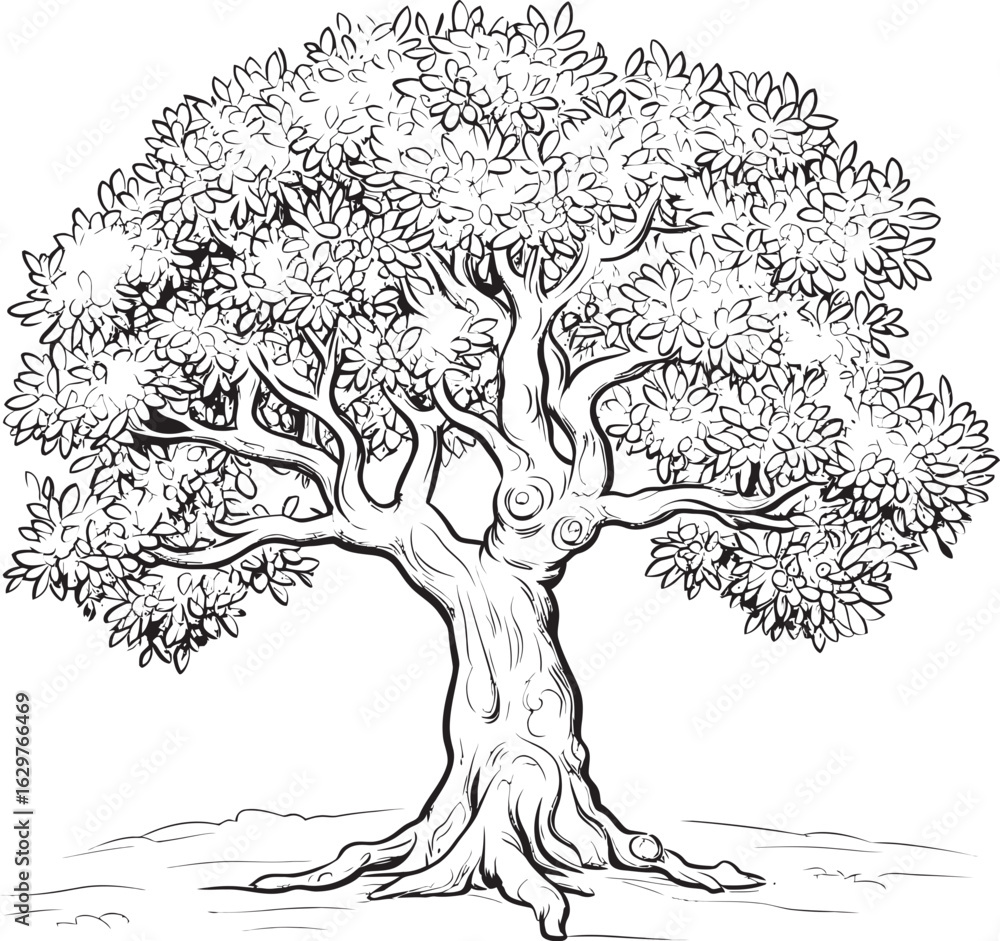 Fototapeta premium Classic Olive Tree Black Vector Logo Icon Elegant Olive Tree Black Outline Vector Art