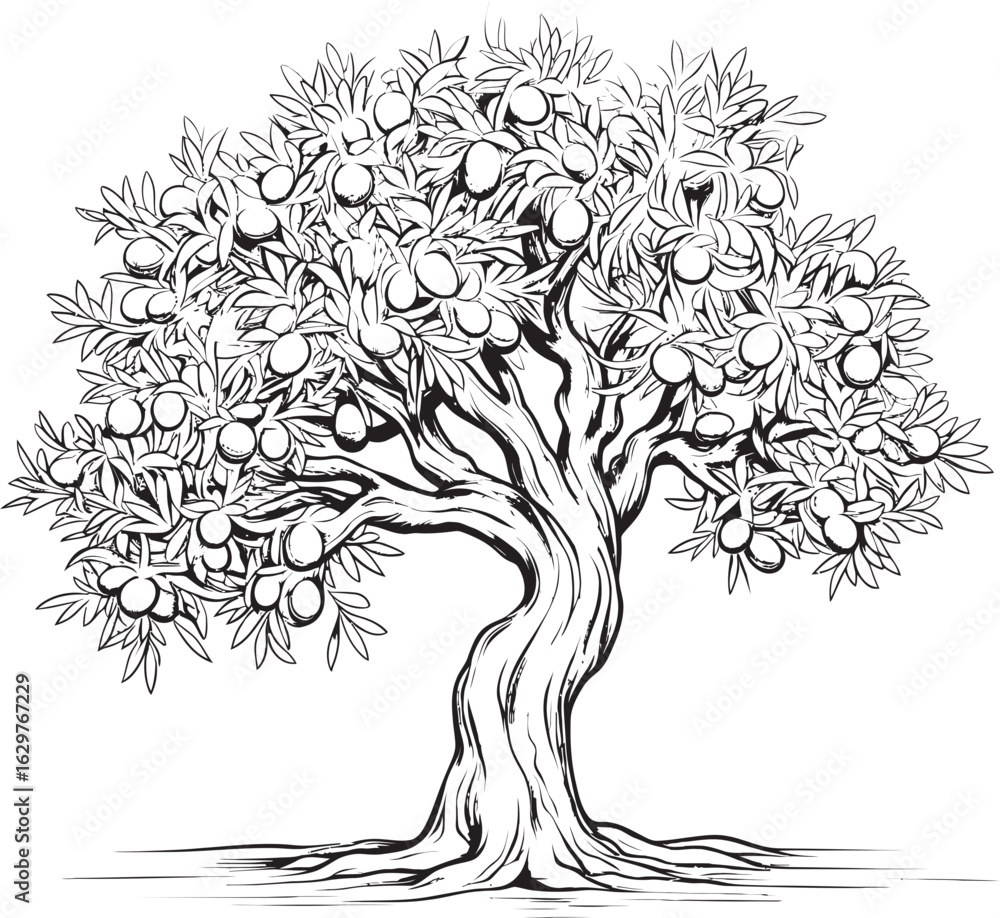 Obraz premium Olive Tree Black Vector Logo with Fronds Simple Olive Tree Black Vector Icon