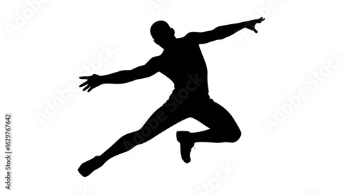 Dynamic Silhouette: A bold black silhouette of a leaping figure against a plain backdrop, embodying motion, energy, and freedom.