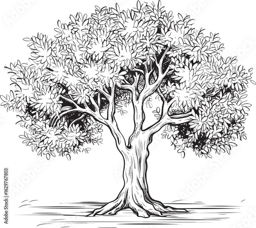 Olive Tree Black Vector Icon with Branch Detail Olive Tree Black Vector Logo with Leaf Silhouette