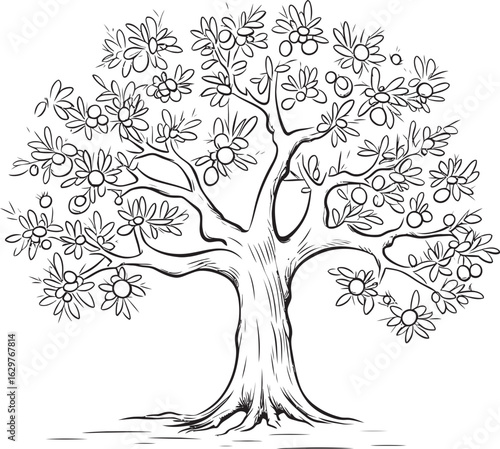 Olive Tree Black Line Art Vector Logo Olive Tree Black Vector Logo with Branch Silhouette