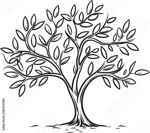 Olive Tree Black Vector Icon with Leaves Design Olive Tree Black Silhouette Vector Logo