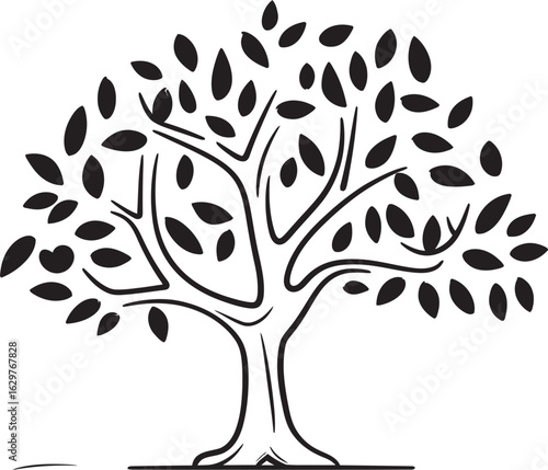 Olive Tree Black Vector Logo with Branch Silhouette Olive Tree Black Vector Icon with Leaves Design