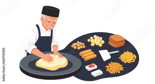 Baking illustration of man preparing dough for delicious food