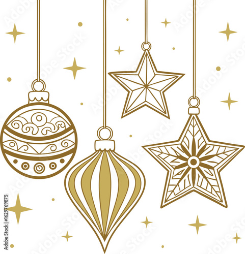 Golden Christmas star decoration vector illustration on a holiday winter background