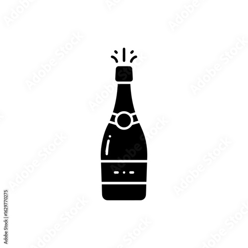 Black Champagne Bottle with Bubbles Bursting from the Top