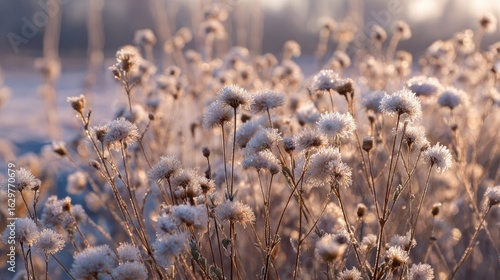 Wallpaper Mural Image of a field full of fluffy white flowers in winter. The soft morning sunlight reflects off the dewdrops. Torontodigital.ca