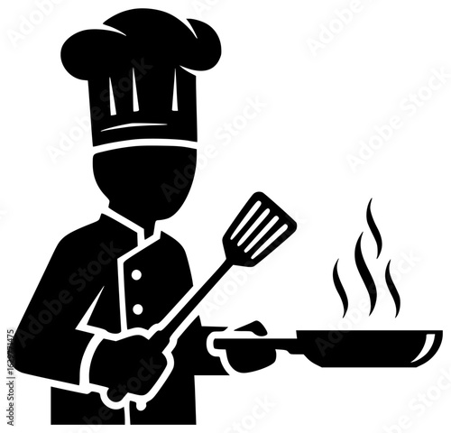 black chef cooking with spatula and pan clip art preview