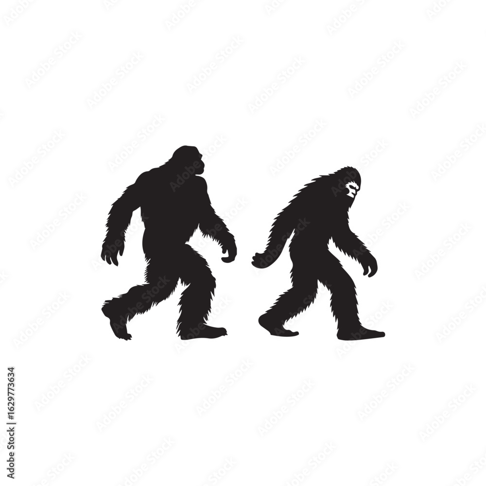 Fototapeta premium Sasquatch bigfoot yeti silhouette black color silhouette isolated white background