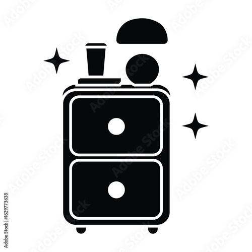 Clean nightstand solid icon. Tidy bedroom furniture with drawers for organization. A simple glyph for a clean living area.