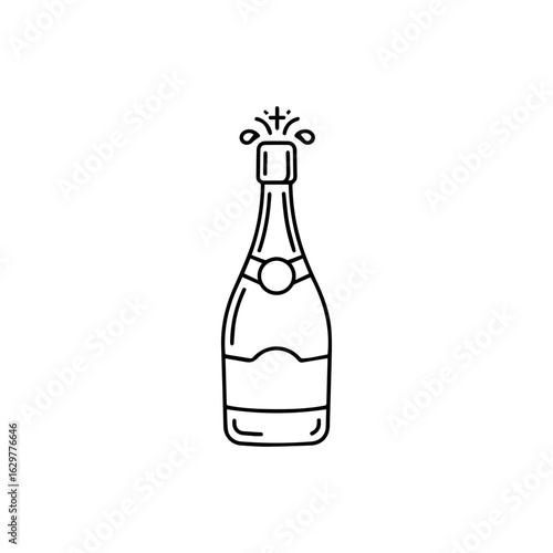 Outlined Champagne Bottle with Sparkling Effervescence, Ready to Celebrate.
