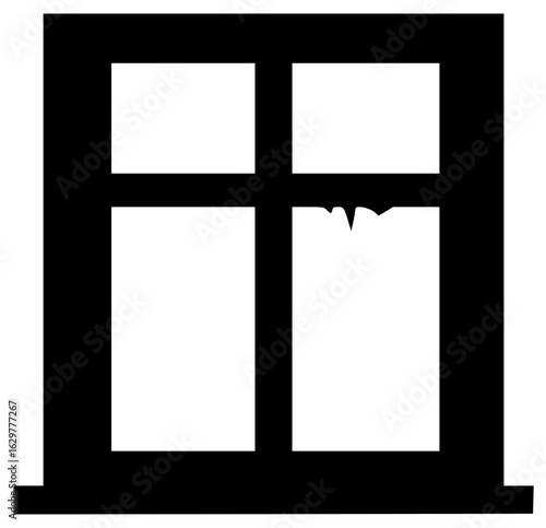 Window with blinders and old house on mountain facing sea