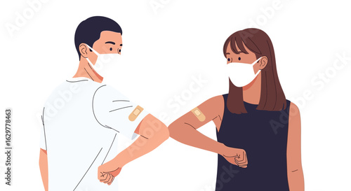 Vaccination greeting with face masks and elbow bump illustration