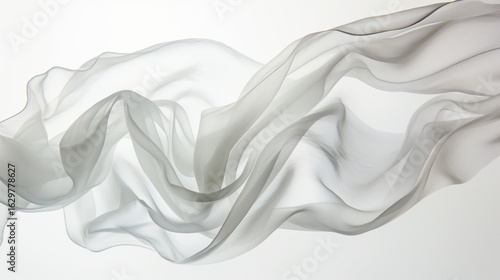Real flowing sheer fabric texture with elegant airy folds on white background for modern design and creative backgrounds