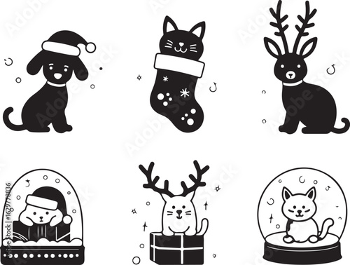 Adorable Christmas pets in festive scenes create holiday cheer