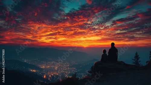 Sunset reflection mountain overlook scenic view tranquil setting