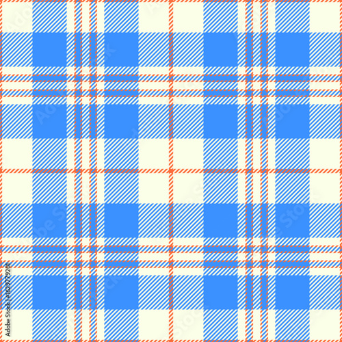 beautiful plaid tartan blue orange cream white pattern. It is a seamless repeat plaid vector. Design for decorative,wallpaper,shirts,clothing,dresses,tablecloths,wrapping,textile,fabric,texture
