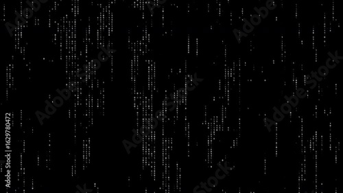 Loop animation of a white random digital data matrix of binary code numbers isolated on a black background. Seamless motion background for technology, coding, science, cyberspace, or UI concept