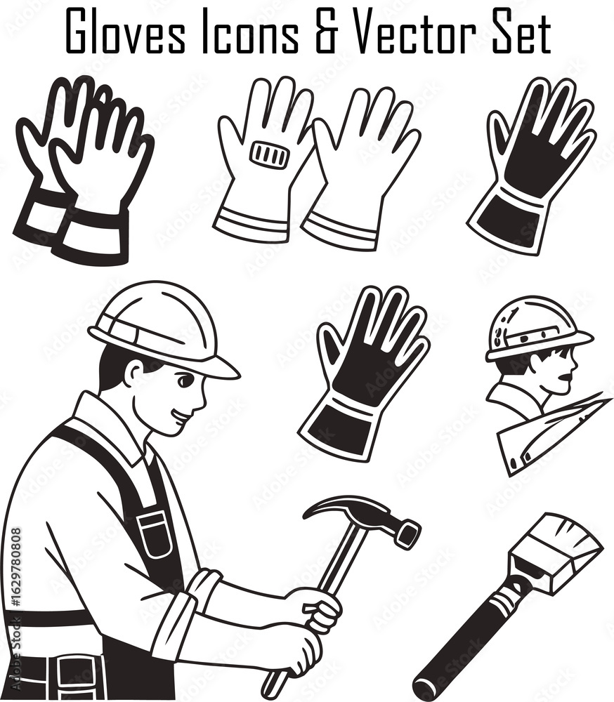 Fototapeta premium Gloves Icons & Vector Set