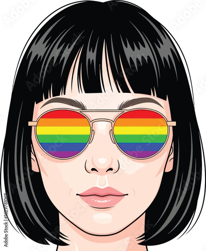 Woman with rainbow glasses lgbtq pride month celebration vector