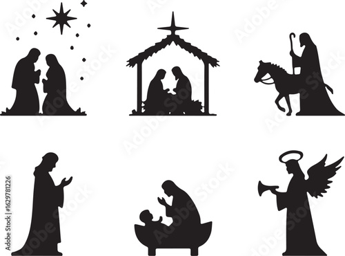 Elegant Nativity scene silhouettes for holiday decorating and crafts