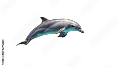Fototapeta A sleek grey dolphin leaping out of the water, showcasing its powerful body and playful nature, isolated on transparent background