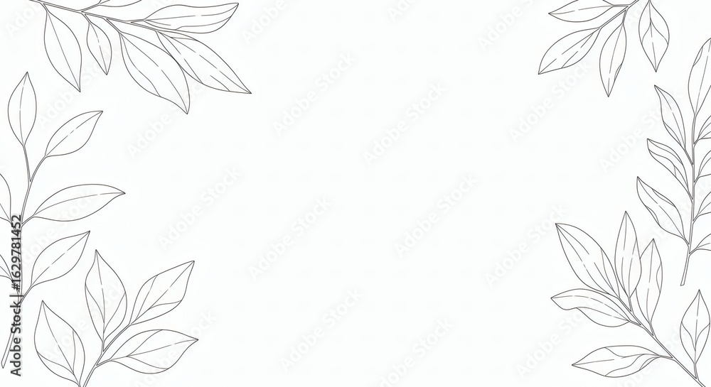 Obraz premium A delicate whisk of hand-drawn botanical leaves creating an elegant corner frame on a white background.