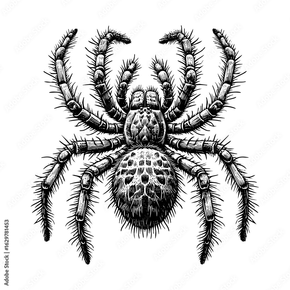 Obraz premium Detailed Engraving of Tarantula spider Vector retro hand drawn illustration
