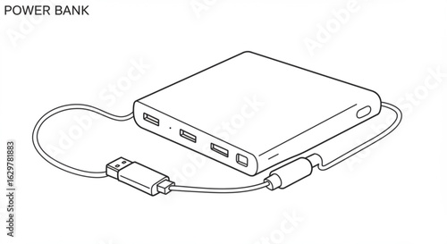 Illustration of a power bank with multiple usb ports and a connected usb cable on a white background vreated with genrated ai